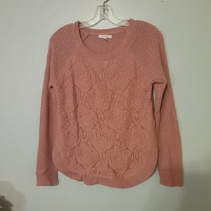 Delia's Blush Pink Floral Rose Knit Sweater Size Large